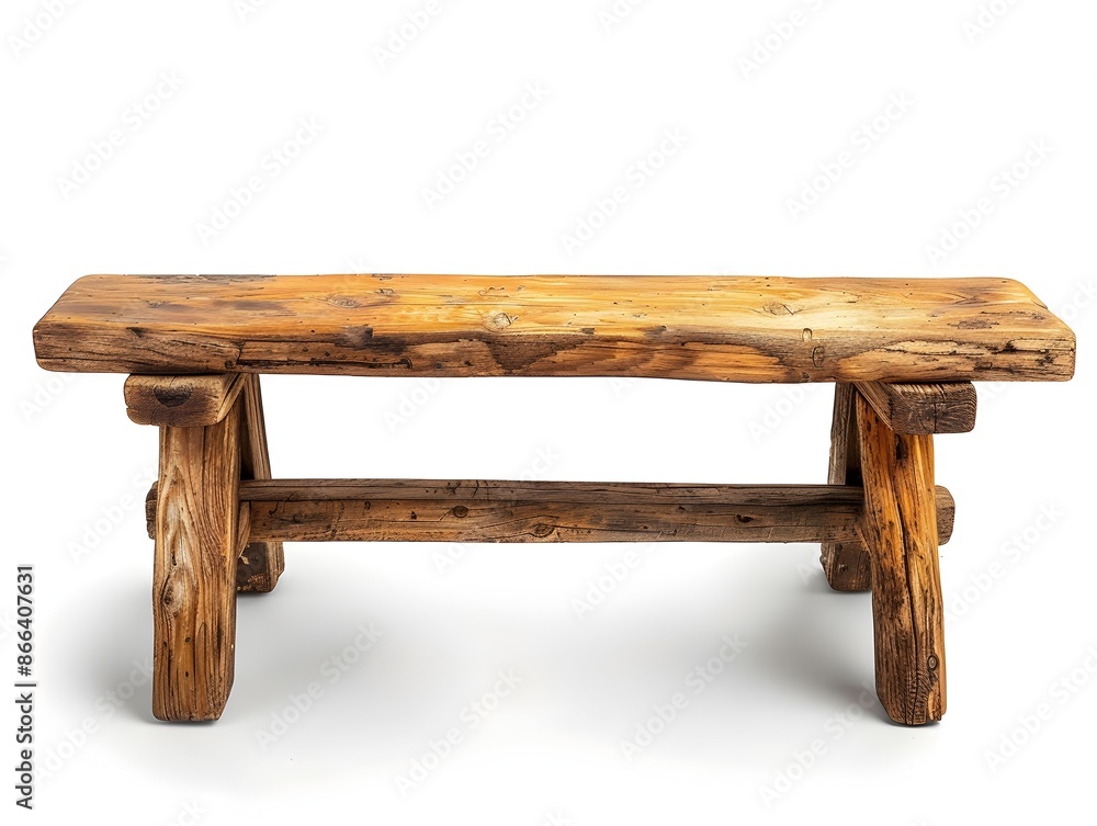 Rustic Wooden Bench on Isolated White Background Showcasing Detailed Texture for Outdoor Product Presentation Concept Rustic Wooden Bench on Isolated White Background Showcasing Detailed Texture for Outdoor Product Presentation Concept