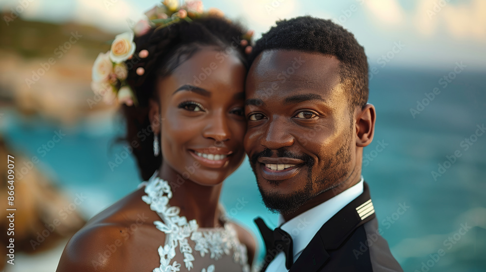 Charming Black Wedding Couple Holding Hands With Smiling Faces on Their Special Day Charming Black Wedding Couple Holding Hands With Smiling Faces on Their Special Day