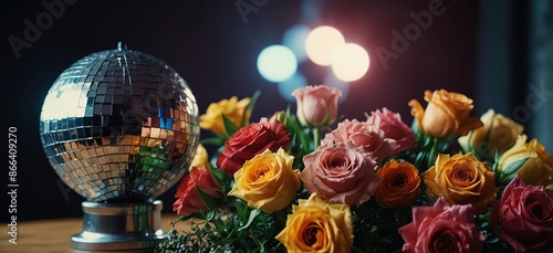 bouquet of flowers and disco ball