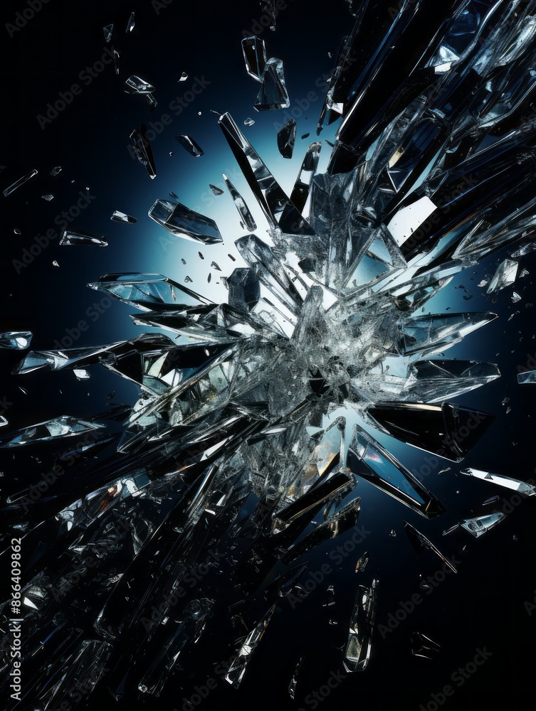 Broken Glass on Blue Background Broken Glass on Blue Background