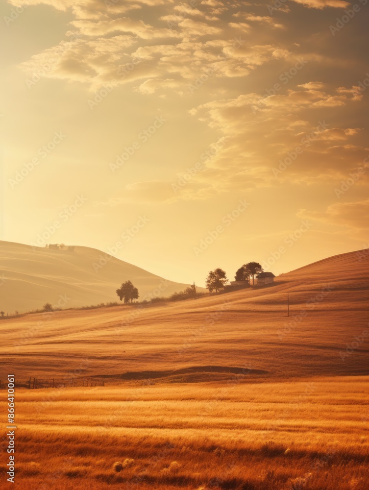 Obraz premium Sun Setting Behind a Field of Gold