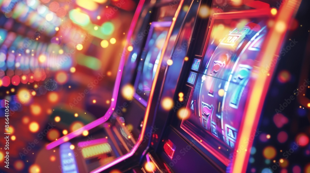 Slot machine casino background with colorful lights and flares Slot machine casino background with colorful lights and flares