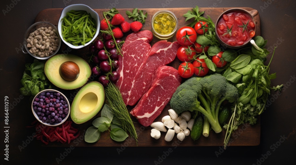 Keto Tray with Heart-Shaped Meat, Vegetables, and Spices Keto Tray with Heart-Shaped Meat, Vegetables, and Spices