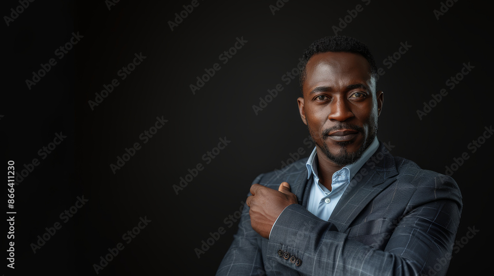 Handsome Confident Businessman in Suit Posing Against Dark Background Handsome Confident Businessman in Suit Posing Against Dark Background