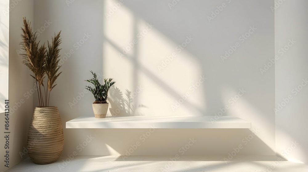 Minimalist White Shelf on Clean Background for Product Presentation Concept Minimalist White Shelf on Clean Background for Product Presentation Concept