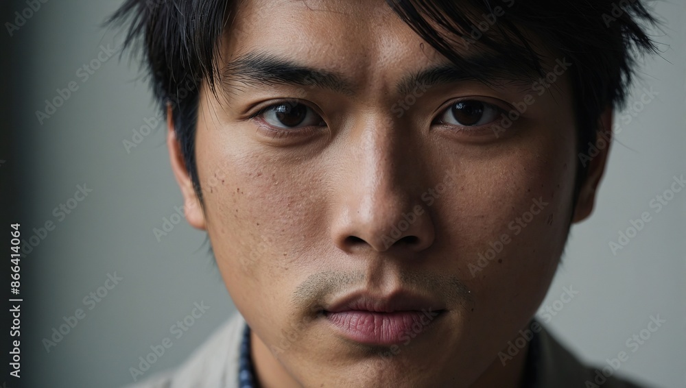 Fototapeta premium Closeup portrait of an attractive young Japanese man looking at camera