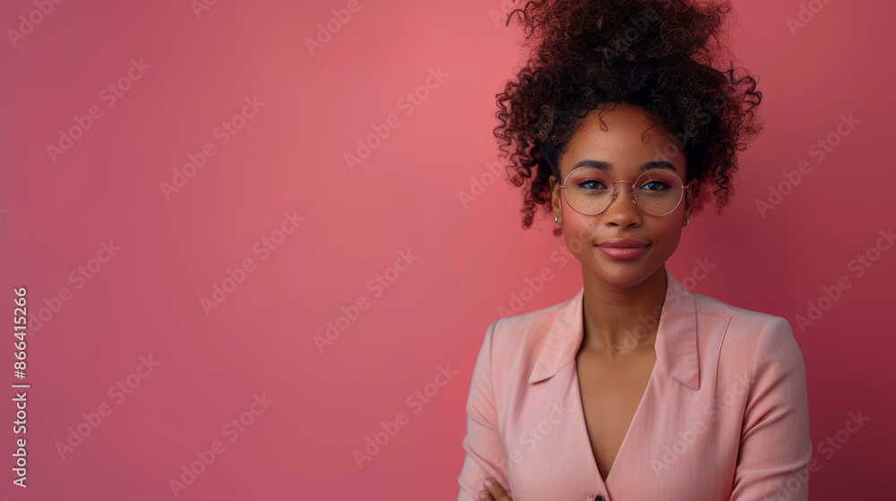 Confident Young Businesswoman in Pink Suit Standing Against Pink Background Confident Young Businesswoman in Pink Suit Standing Against Pink Background