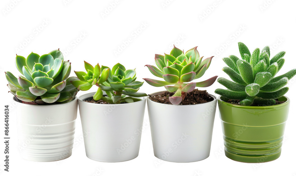 Potted Succulents in White and Green Pots Potted Succulents in White and Green Pots
