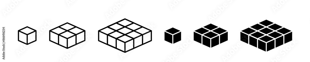Line isometric cube. Line cube icons. Modern sign cubes. Simple symbol 3d cube. Set icon outline boxes in vector design style Line isometric cube. Line cube icons. Modern sign cubes. Simple symbol 3d cube. Set icon outline boxes in vector design style