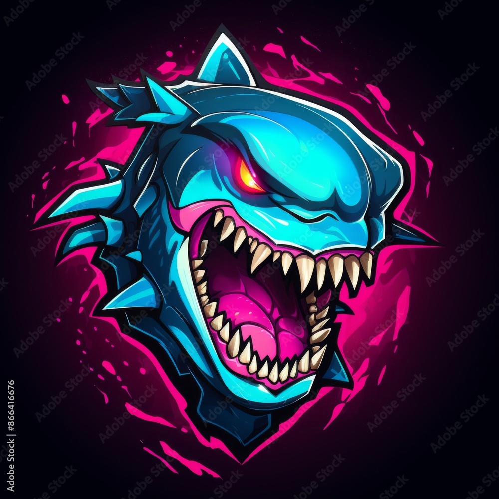 Angry Shark Esports Logo. Fierce Blue Shark with Open Jaws for Gaming or Sports Team Angry Shark Esports Logo. Fierce Blue Shark with Open Jaws for Gaming or Sports Team
