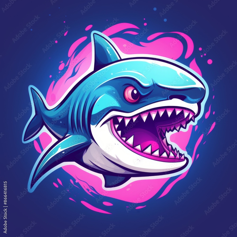 Angry Shark Illustration. Great White Shark with Open Mouth on Vibrant Background Angry Shark Illustration. Great White Shark with Open Mouth on Vibrant Background