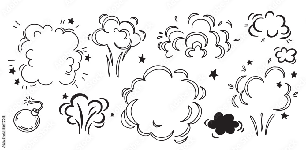 clouds of explosions, set of illustrations in doodle style. firework clouds of explosions, set of illustrations in doodle style. firework