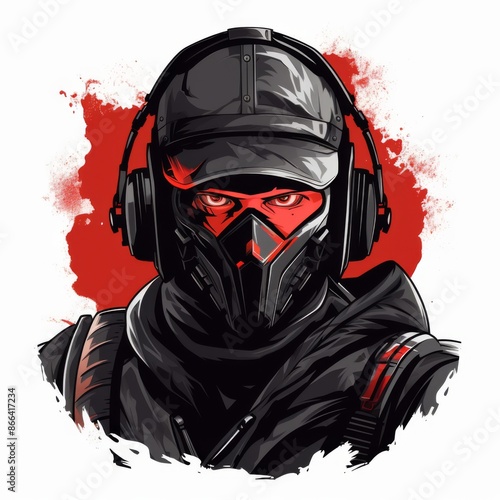 Gamer in Headphones and Mask. Esports, Gaming, and Streaming Illustration