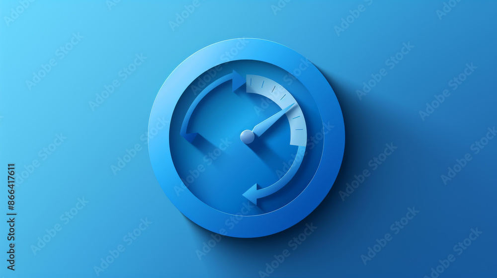 Blue speedometer logo with shadow. It is made of cut paper and has a flat design. Blue speedometer logo with shadow. It is made of cut paper and has a flat design.