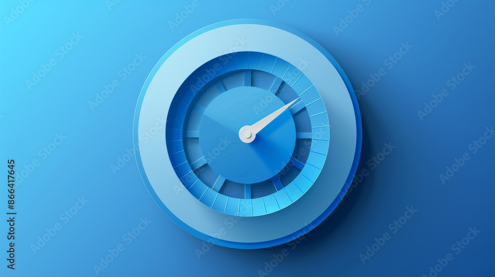 Blue speedometer logo with shadow. It is made of cut paper and has a flat design. Blue speedometer logo with shadow. It is made of cut paper and has a flat design.