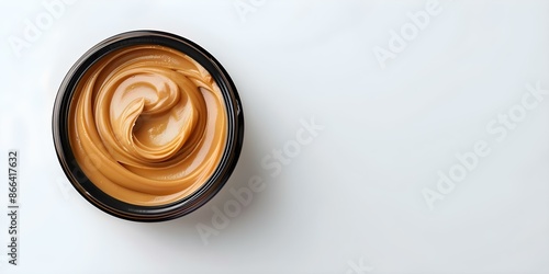 Capturing the Texture of Peanut Butter in Slow Motion against a White Background. Concept Textures, Slow Motion, Food Photography, White Background, Peanut Butter photo