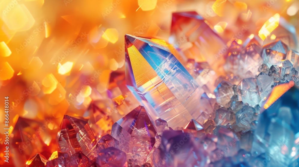 Close up of Colorful Crystal Cluster with Bokeh Lights, Abstract Background Close up of Colorful Crystal Cluster with Bokeh Lights, Abstract Background