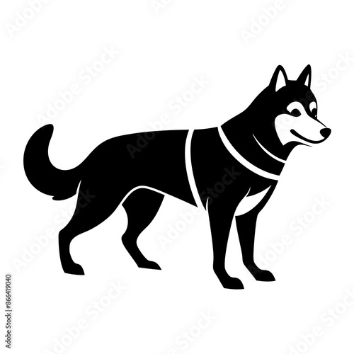 Siberian husky dog silhouette full body standing  for graphic design vector and illustration on white Background