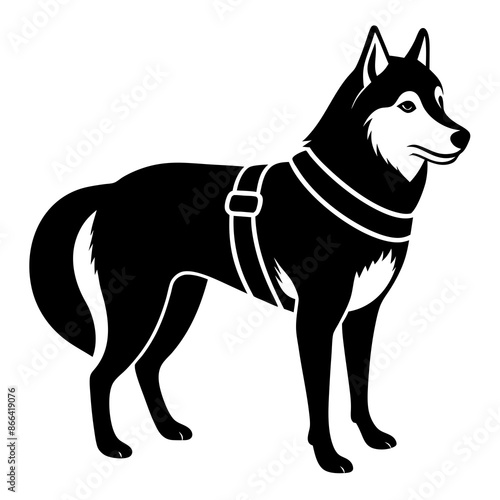 Siberian husky dog silhouette full body standing  for graphic design vector and illustration on white Background