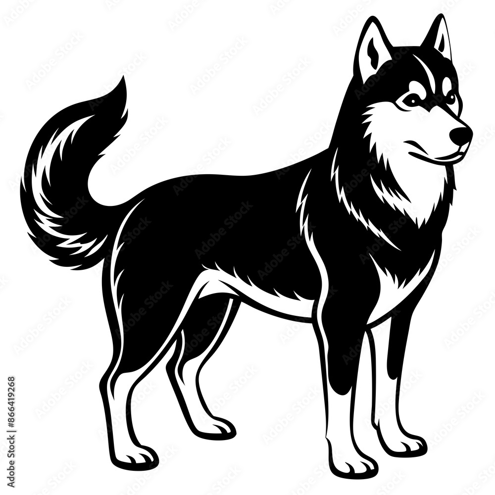 Siberian husky dog silhouette full body standing for graphic design vector and illustration on white Background Siberian husky dog silhouette full body standing for graphic design vector and illustration on white Background