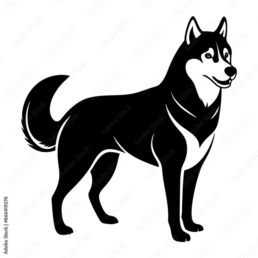 Siberian husky dog silhouette full body standing for graphic design vector and illustration on white Background Siberian husky dog silhouette full body standing for graphic design vector and illustration on white Background