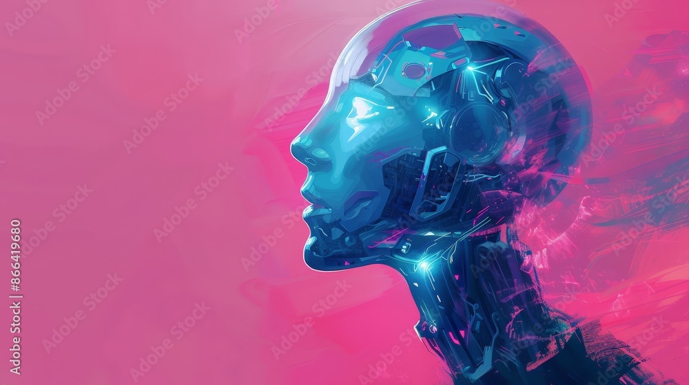 Advanced AI Robot Profile in Neon Blue