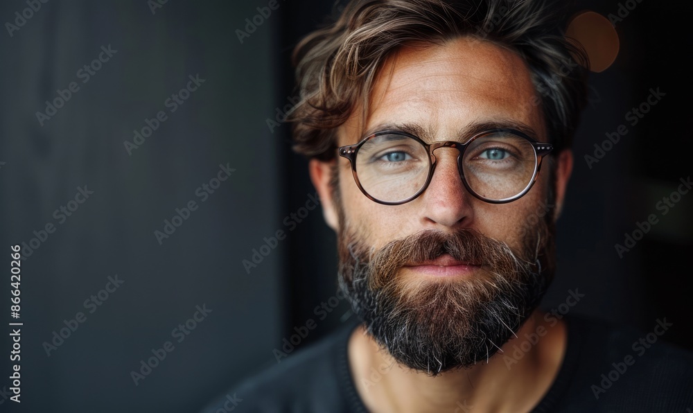 Man with a beard and glasses, looking intellectual Man with a beard and glasses, looking intellectual