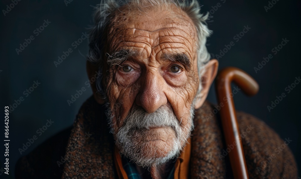 Elderly man with a cane, looking wise Elderly man with a cane, looking wise