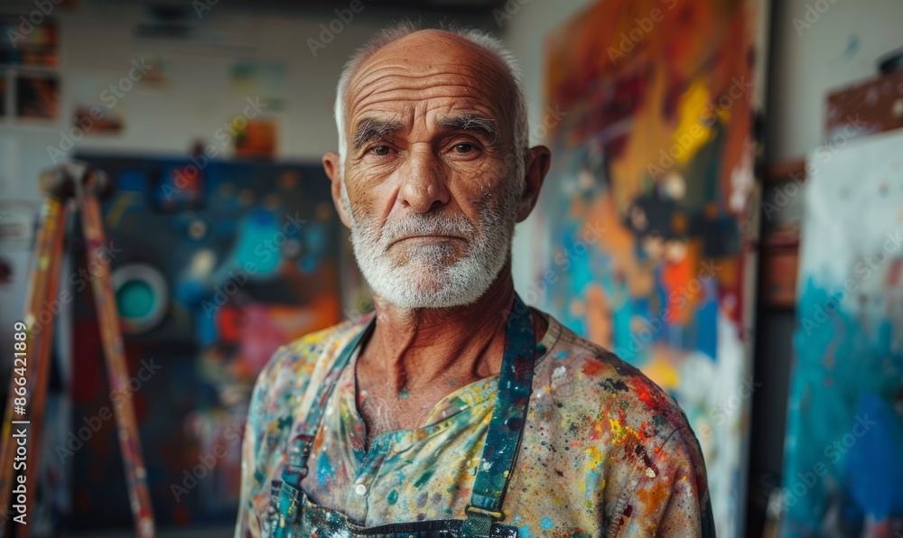 Man with a painter's smock, looking creative Man with a painter's smock, looking creative