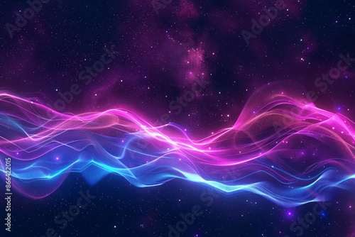 An abstract backdrop with glowing neon lines and wavy curves in various colors on a dark starry sky, suitable for presentation or motion graphics.