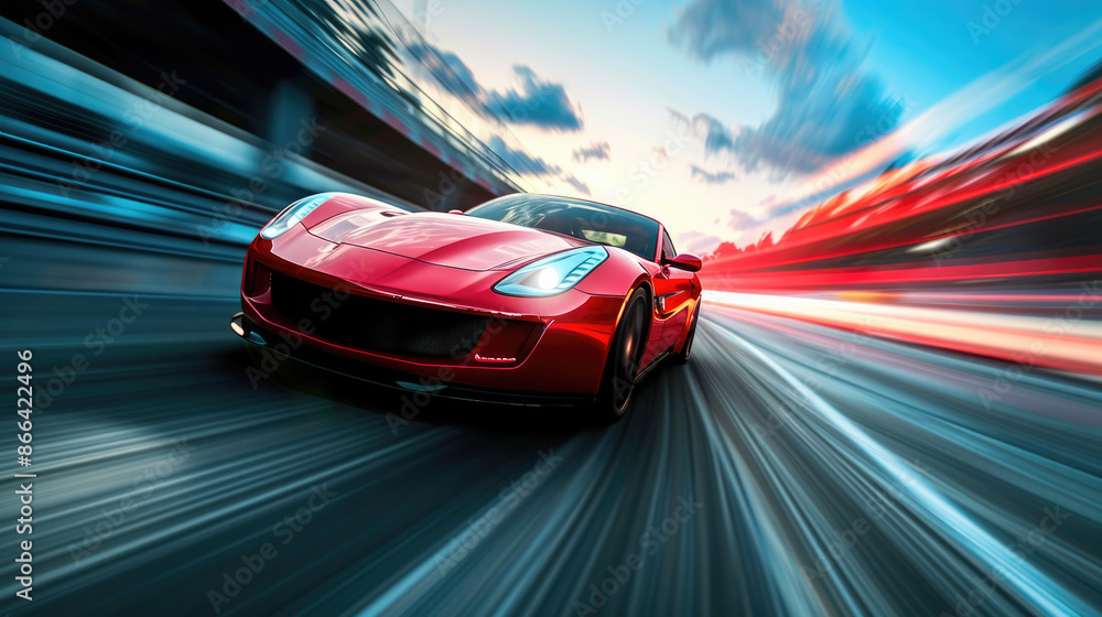 Obraz premium Speeding Red Supercar on Highway