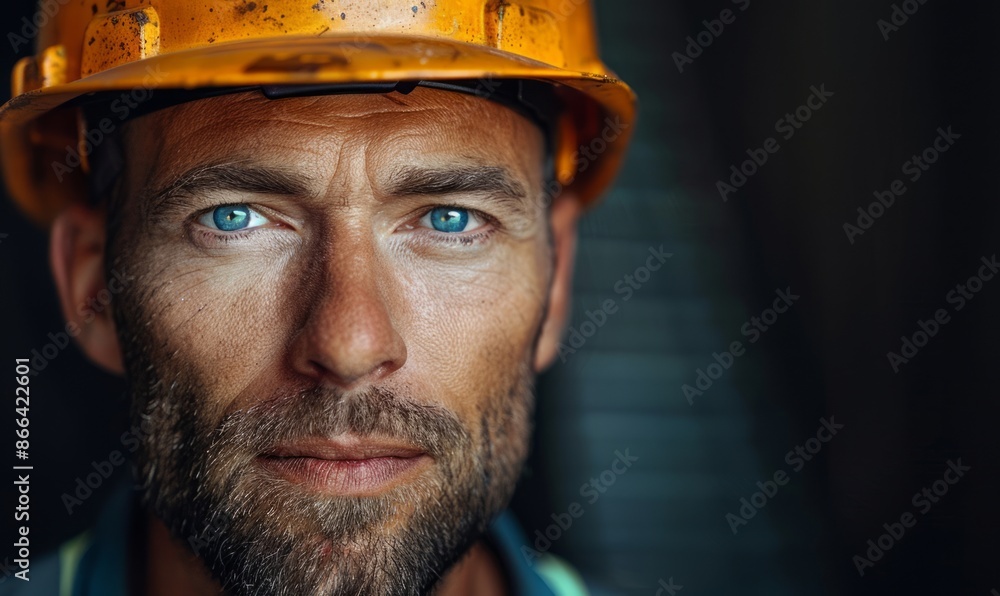 Man with a construction helmet, looking strong Man with a construction helmet, looking strong