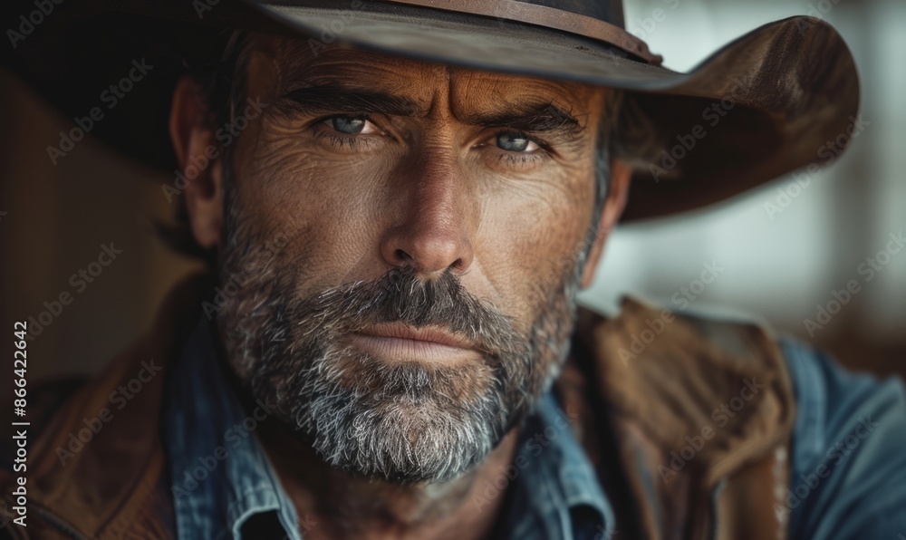 American man with a cowboy hat, looking confident American man with a cowboy hat, looking confident