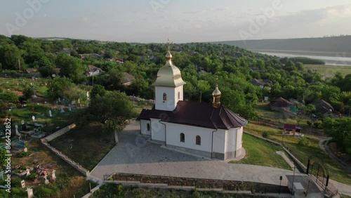 Wallpaper Mural Aerial View of an Orthodox Church in a Small Village on bank a river Dniester Torontodigital.ca