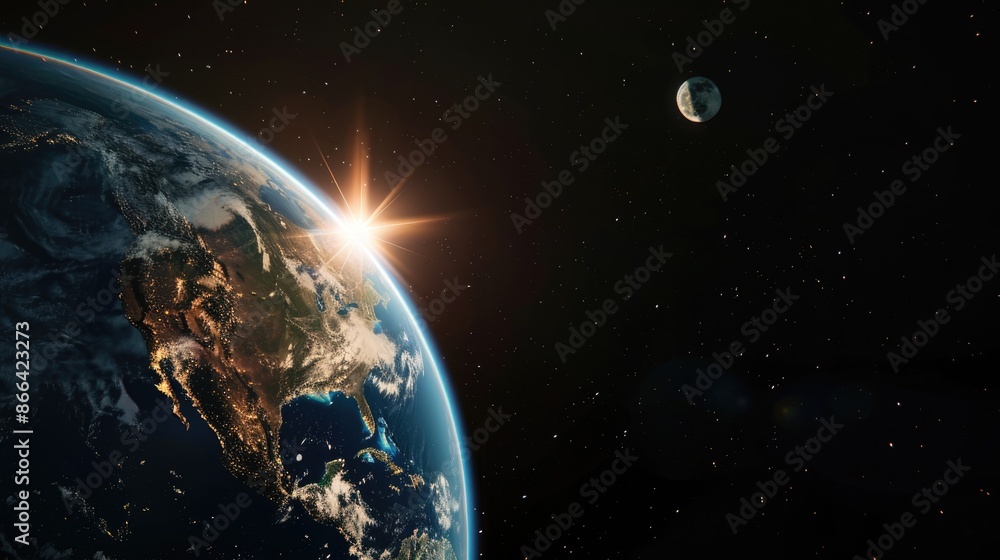Obraz premium Earthrise From Space With a Glimmering Sun