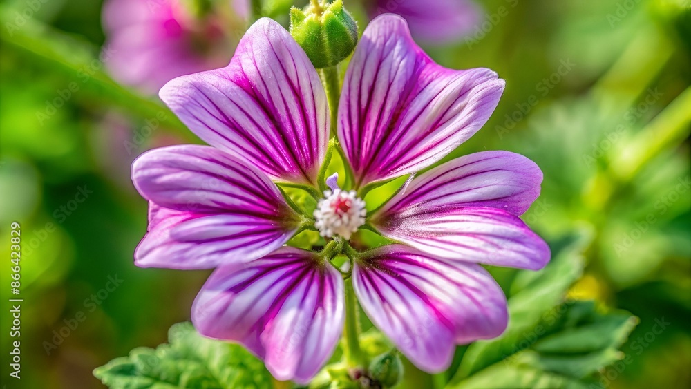 Cheeses/Mallow (Malva sylvestris var. mauritiana) - closeup of a flower with pistils in the middle Cheeses/Mallow (Malva sylvestris var. mauritiana) - closeup of a flower with pistils in the middle