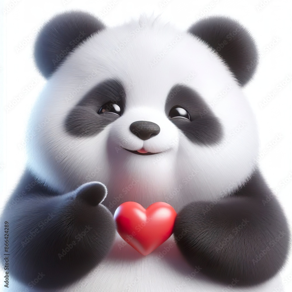 Cute fluffy panda doing mini heart pose Cute fluffy panda doing mini heart pose