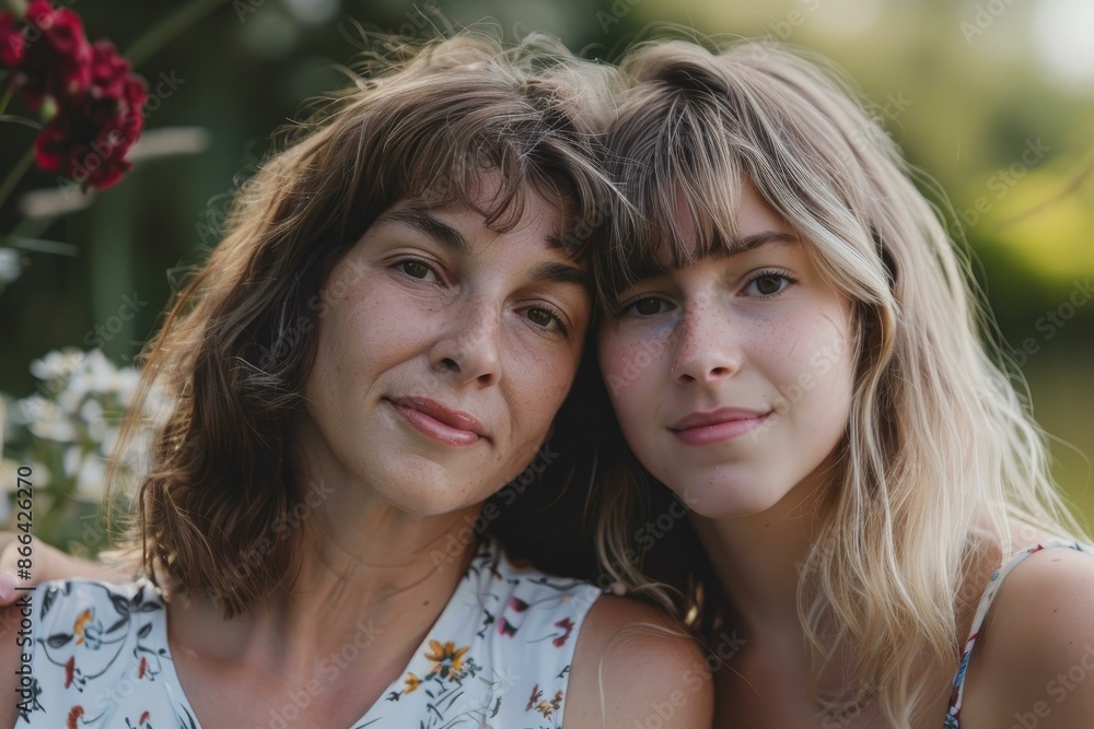 Portrait of a loving mother and her teenage daughter enjoying nature Portrait of a loving mother and her teenage daughter enjoying nature