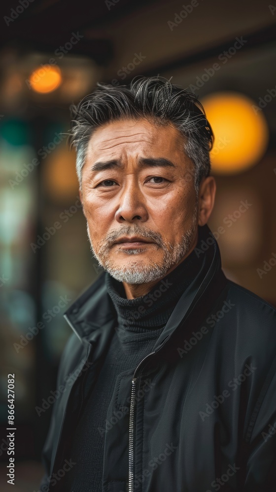 Middle-aged South Korean man with a thoughtful gaze Middle-aged South Korean man with a thoughtful gaze