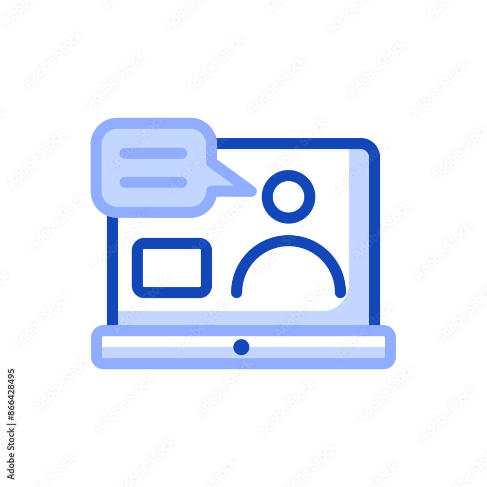 Vector icon of a laptop on which a lesson is conducted in the zoom application. The icon represents online education and can be used on educational websites, platforms, online learning resources Vector icon of a laptop on which a lesson is conducted in the zoom application. The icon represents online education and can be used on educational websites, platforms, online learning resources
