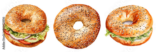 Wallpaper Mural clipart set bagel sandwich png isolated on a transparent background, breakfast watercolor clipart illustration Torontodigital.ca