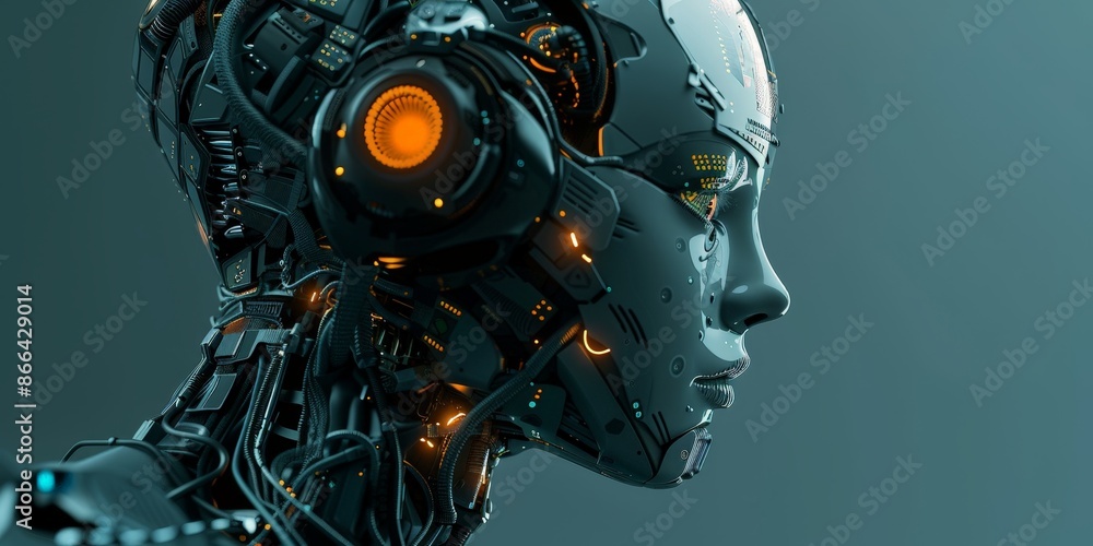 Advanced AI Robot Profile in Neon Blue Advanced AI Robot Profile in Neon Blue