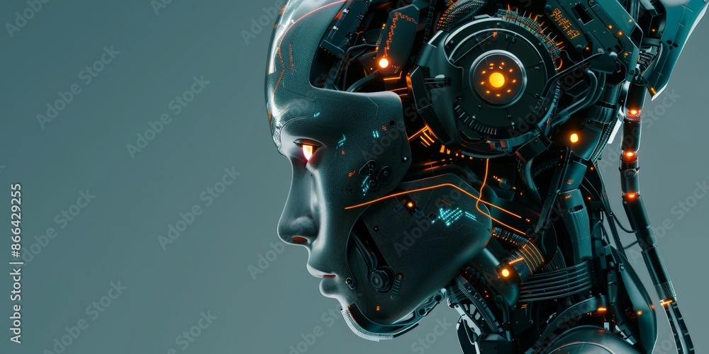 Advanced AI Robot Profile in Neon Blue Advanced AI Robot Profile in Neon Blue
