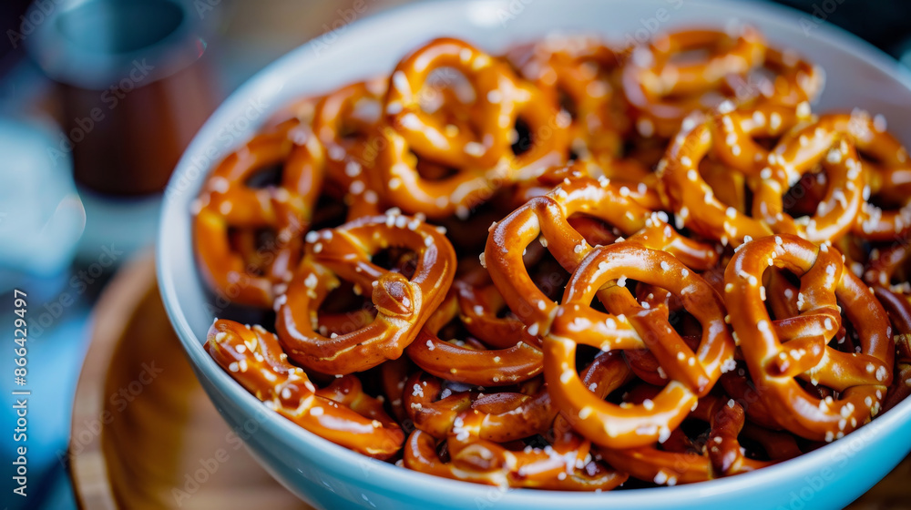 Bite-sized pretzels in a bowl. Crispy and salty, they make a perfect snack on their own or with a dip. Bite-sized pretzels in a bowl. Crispy and salty, they make a perfect snack on their own or with a dip.