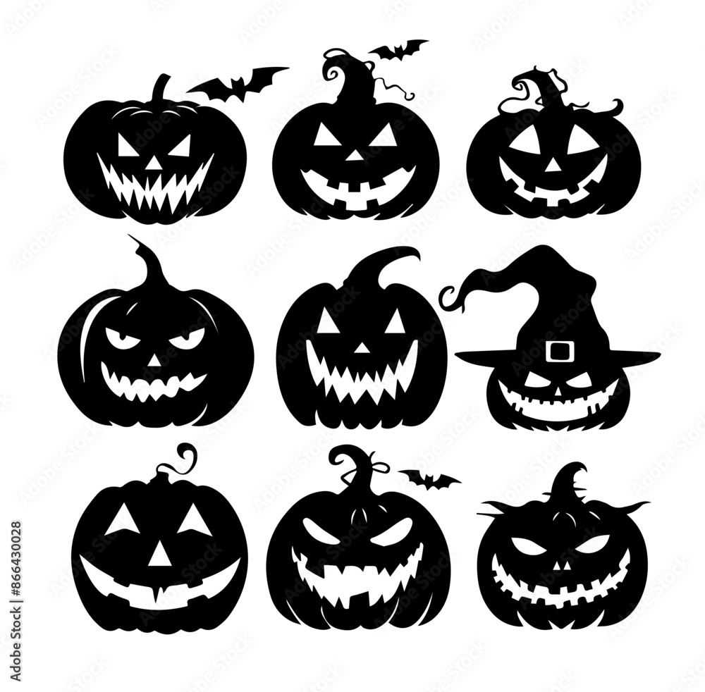 Obraz premium Spooky Pumpkin Silhouettes Collection vector