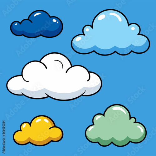 Colorful cartoon clouds floating on a beautiful blue background under the sky