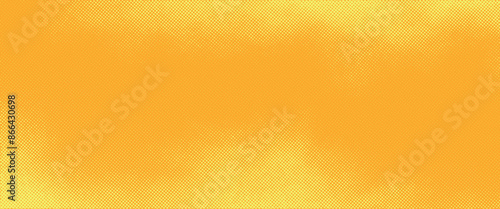 Yellow orange halftone pattern. Retro comic gradient background. Square pixilated dot cartoon texture. Pop art faded gradient pattern