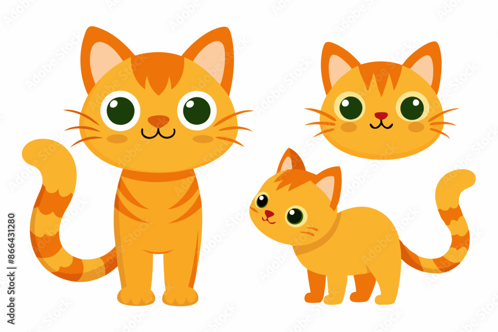 Three orange cats stand side by side on white background Three orange cats stand side by side on white background