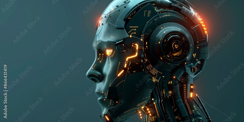 Advanced AI Robot Profile in Neon Blue Advanced AI Robot Profile in Neon Blue