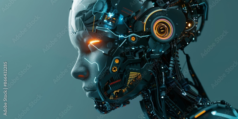 Advanced AI Robot Profile in Neon Blue Advanced AI Robot Profile in Neon Blue